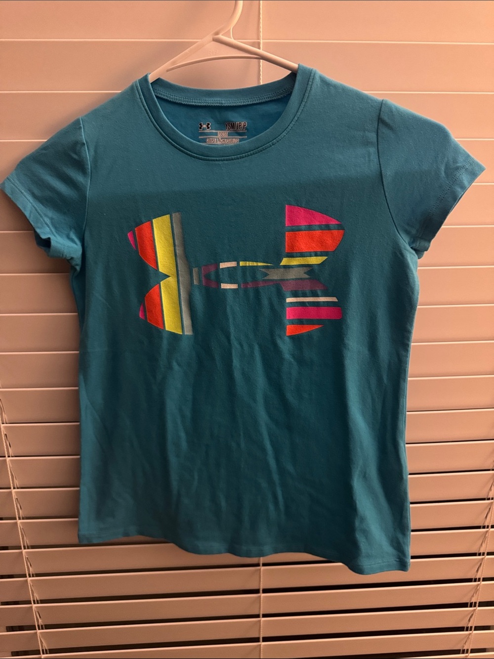 Under Armour Teal Girls' Short Sleeve Tee with Multicolor Logo